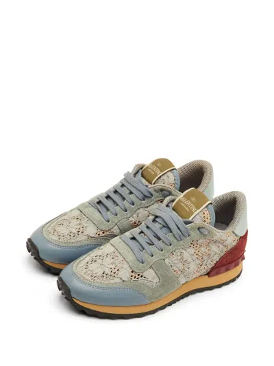Pre-owned Valentino Garavani Rockrunner Lace-up Leather Sneakers In Blue