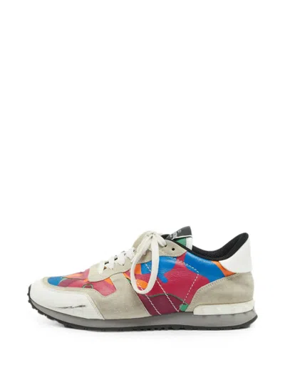Pre-owned Valentino Garavani Rockrunner Leather Sneakers In Gray