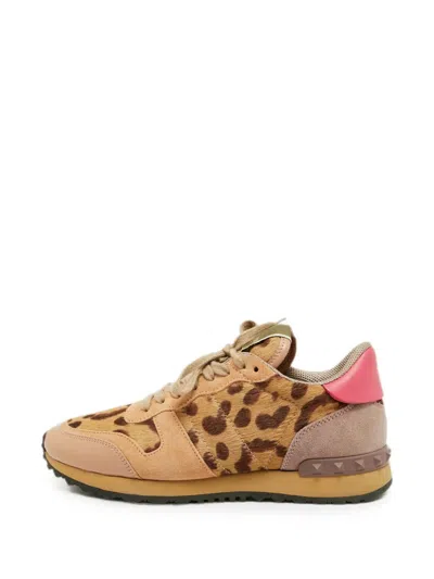 Pre-owned Valentino Garavani Rockrunner Leopard-print Sneakers In Neutral