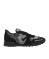 Valentino Garavani Mans Rockrunner Camouflage Noir Leather And Fabric Sneakers In Black