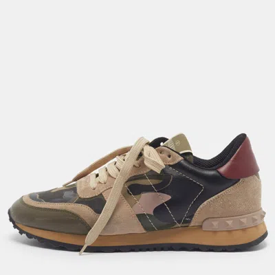 Pre-owned Valentino Garavani Rockrunner Size 36.5 Multicolor Leather And Suede Low Top Sneakers