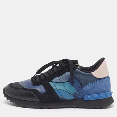 Pre-owned Valentino Garavani Rockrunner Size 37 Multicolor Camouflage Canvas And Leather Low Top Sneakers