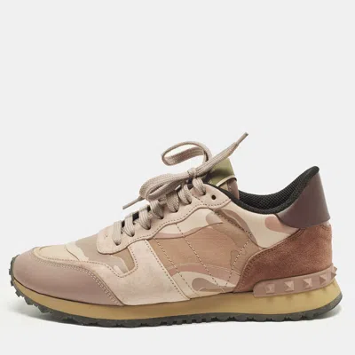 Pre-owned Valentino Garavani Rockrunner Size 38 Multicolor Camouflage Leather And Suede Lace Up Sneakers