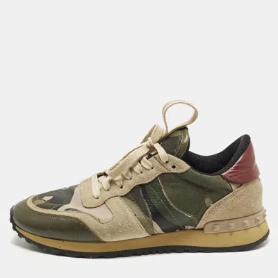 Pre-owned Valentino Garavani Rockrunner Size 39 Multicolor Leather And Suede Camouflage Low Top Sneakers