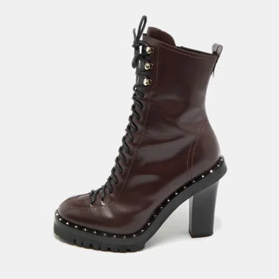 Pre-owned Valentino Garavani Rockrunner Size 39.5 Burgundy Leather Ankle Length Boots