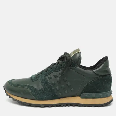 Pre-owned Valentino Garavani Rockrunner Size 40 Green Leather And Suede Lace Up Sneakers