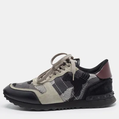 Pre-owned Valentino Garavani Rockrunner Size 42 Multicolor Knit Fabric And Suede Lace Up Sneakers