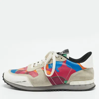 Pre-owned Valentino Garavani Rockrunner Size 42.5 Multicolor Leather And Suede Lace Up Sneakers