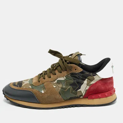 Pre-owned Valentino Garavani Rockrunner Size 43 Multicolor Camouflage Canvas And Suede Lace Up Sneakers