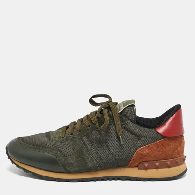 Pre-owned Valentino Garavani Rockrunner Size 43 Tricolor Fabric And Suede Lace Up Sneakers In Multi