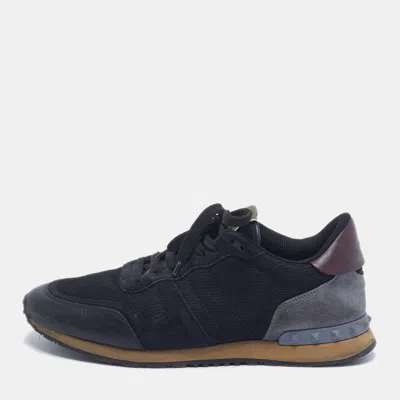 Pre-owned Valentino Garavani Rockrunner Size 43 Tricolor Leather And Mesh Lace Up Sneakers In Black