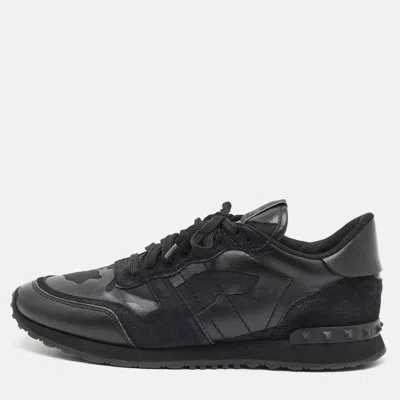 Pre-owned Valentino Garavani Rockrunner Size 44 Black Leather And Suede Lace Up Sneakers