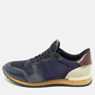 Pre-owned Valentino Garavani Rockrunner Size 44 Multicolor Mesh And Suede Lace Up Sneakers