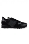 Valentino Garavani Mans Rockrunner Camouflage Noir Leather And Fabric Sneakers In Black