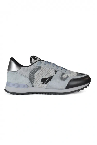 Valentino Garavani Rockrunner Suede And Camo-print Mesh Trainers In Grey