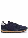 Valentino Garavani Men Blue Fabric And Suede Rockrunner Camouflage Sneakers In Blue