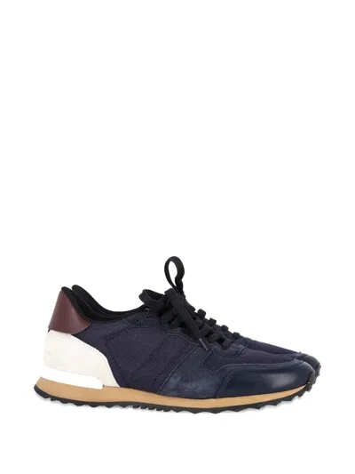 Pre-owned Valentino Garavani Rockrunner Studded Sneakers In Blue