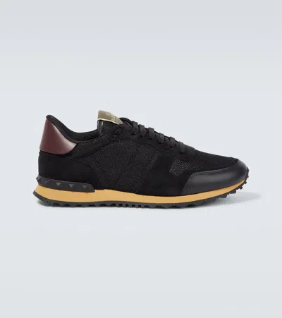 Valentino Garavani Rockrunner Suede-trimmed Sneakers In Black