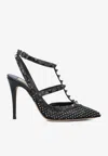 Valentino 65mm Rockstud Mesh Heels In Black