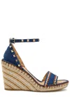 Valentino Garavani Rockstud Double Wedge Sandal In Denim 105mm Woman Blue 41 In Blue