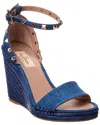 Valentino Rockstud Denim Espadrille Wedge Sandal In Blue