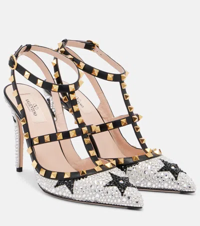 Valentino Garavani Rockstud 100 Embellished Leather Pumps In White