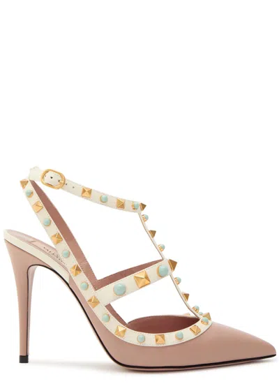 Valentino Garavani Valentino Rockstud 100 Embellished Leather Pumps In Nude