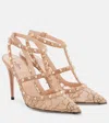 Valentino Rockstud 100 Lace And Leather Pumps In Multi