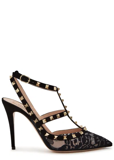 VALENTINO GARAVANI VALENTINO GARAVANI ROCKSTUD 100 LACE AND SUEDE PUMPS