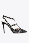 Valentino Rockstud 100 Lace And Suede Pumps In Black