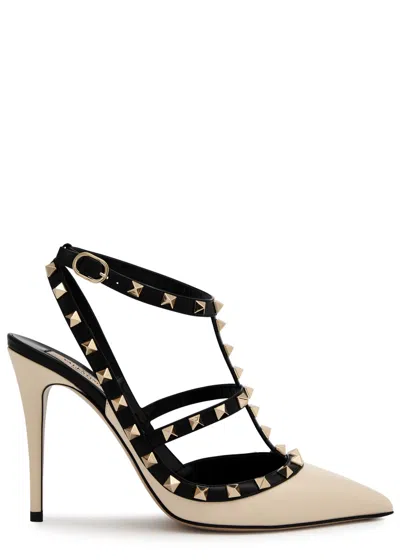 Valentino Garavani Valentino Rockstud 100 Leather Pumps In Black And White
