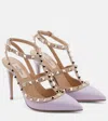Valentino Rockstud Caged 65 Leather Ankle Strap Pump In Purple