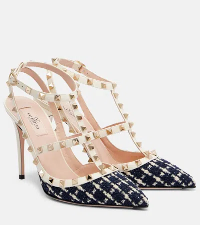 VALENTINO GARAVANI ROCKSTUD 100 LEATHER-TRIMMED BOUCLÉ PUMPS