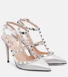 Valentino Rockstud 100 Leather-trimmed Glitter Pumps In Metallic