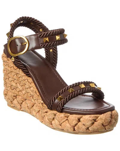 VALENTINO GARAVANI VALENTINO ROCKSTUD 100 LEATHER WEDGE SANDAL