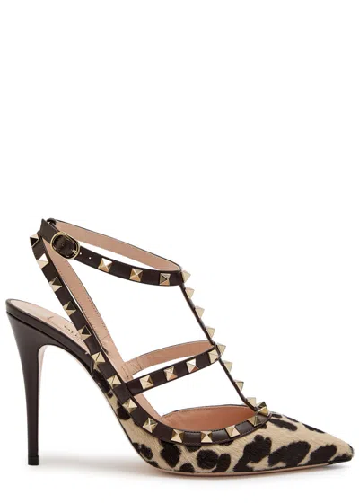 VALENTINO GARAVANI VALENTINO ROCKSTUD 100 LEOPARD CALF-HAIR AND LEATHER PUMPS