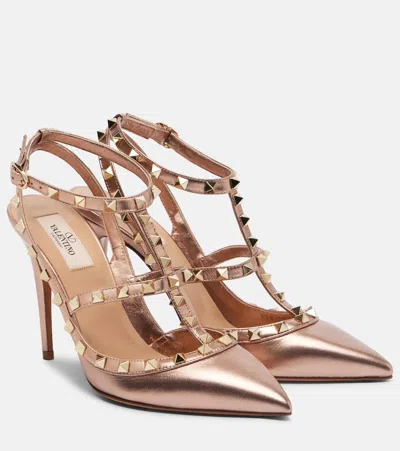 Valentino Garavani Rockstud Pump In Laminated Nappa Leather 100mm Woman Rose Cannelle 41 In Pink