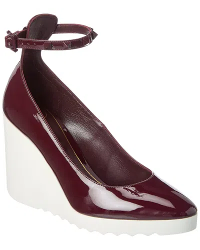 Valentino Garavani Valentino Rockstud 100 Patent Wedge Pump In Red