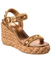 Valentino Studded Leather Cork Wedge Sandals In Gold
