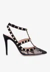 Valentino Rockstud 100 Lace And Suede Pumps In Black