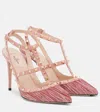 Valentino Rockstud 100 Velvet And Leather Pumps In Pink