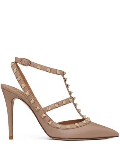 Valentino Garavani Rockstud 100mm Caged Pumps In Brown