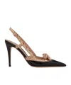 Valentino Rockstud Leather Slingback Pumps In Black