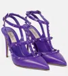Valentino Rockstud Caged 65 Leather Ankle Strap Pump In Purple