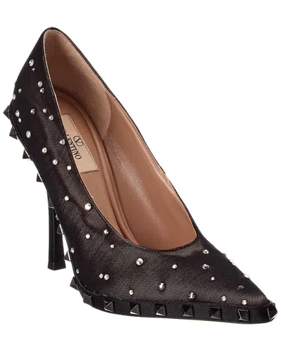 Valentino Garavani Valentino Rockstud 110 Mesh & Satin Pump In Black