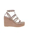 Valentino Studded Leather Wedge Sandals With Rafia Platform In Nude