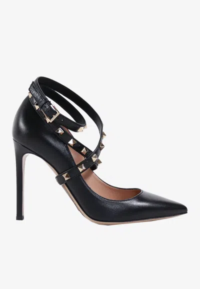 Valentino Garavani Rockstud 120 Ankle-wrap Leather Pumps In Black