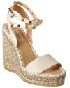 Valentino Garavani Valentino Rockstud 125 Grainy Leather Wedge Espadrille In White