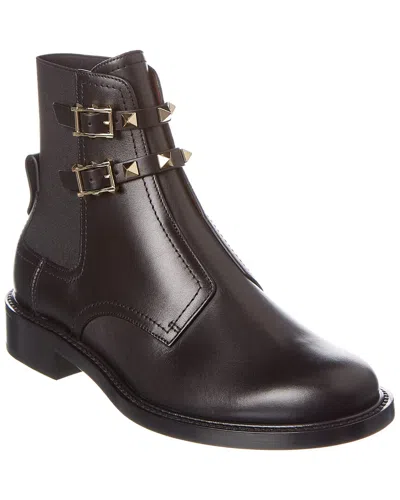 Valentino Garavani Valentino Rockstud 20 Leather Boot In Brown