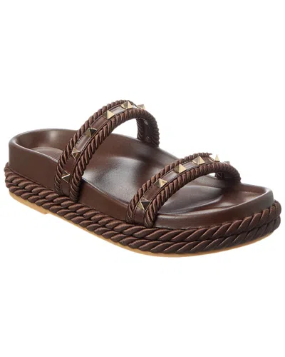 Valentino Garavani Valentino Rockstud 20 Leather Sandal In Brown
